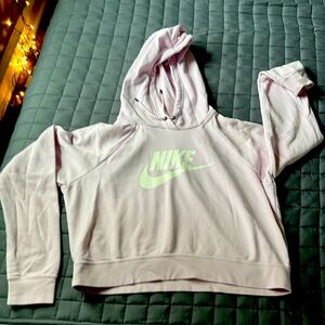 Adorable cropped pale cotton-candy pink Nike hoodie sweatshirt, women's size L.
